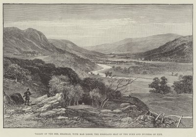 Valle del Dee, Braemar, con Mar Lodge, la residenza montana del duca e della duchessa di Fife (incisione) da English School