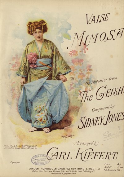 Valse Mimosa, su melodie da The Geisha, composta da Sidney Jones e arrangiata da Carl Kiefert (litografia a colori) da English School