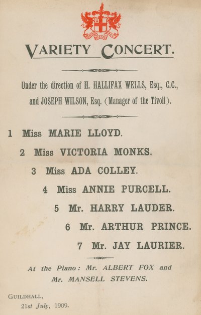 Concerto di varietà, con Marie Lloyd e altri da English School