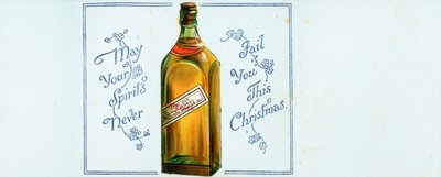 Bottiglia di whisky Highland molto vecchia, biglietto di Natale da English School