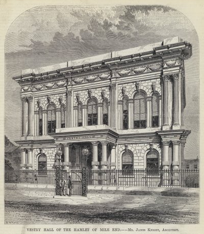 Sala del Consiglio del borgo di Mile End (incisione) da English School
