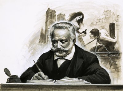 Victor Hugo che scrive il suo romanzo Notre Dame de Paris da English School