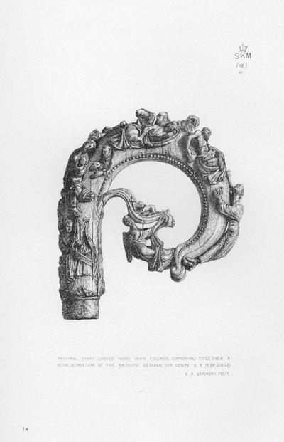 Pastorale in avorio intagliato, con figure che compongono una rappresentazione della natività, tedesco da English School