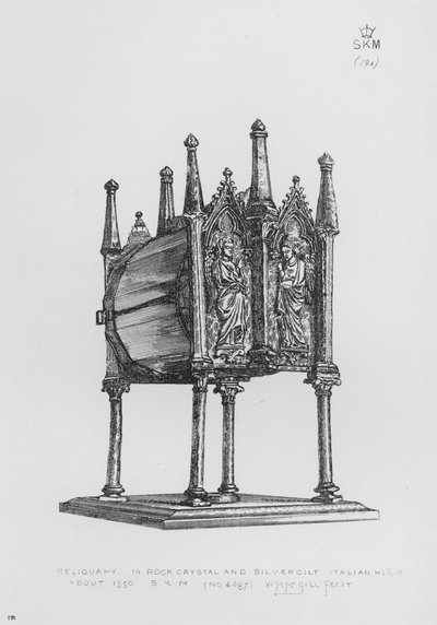 Reliquiario, in cristallo di rocca e argento dorato, italiano, circa 1350 da English School