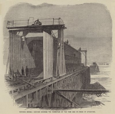 Victoria Bridge, sezione che mostra la formazione del tubo e il suo modo di strutturare (incisione) da English School