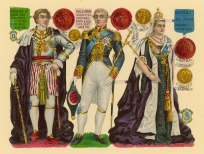 Ritaglio vittoriano: Re Giorgio IV, Re Guglielmo IV, Regina Vittoria da English School