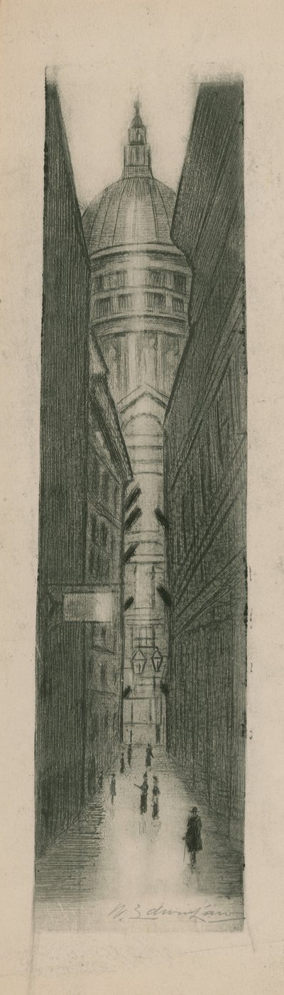 Veduta di una strada stretta verso la Cattedrale di San Paolo da English School