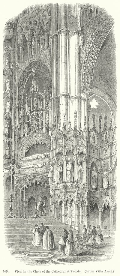 Veduta del coro della cattedrale di Toledo (incisione) da English School