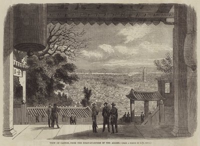 Veduta di Canton, dal quartier generale degli alleati (incisione) da English School