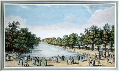 Vista dei Giardini Formali con un Lago, probabilmente il Long Water a Hampton Court da English School