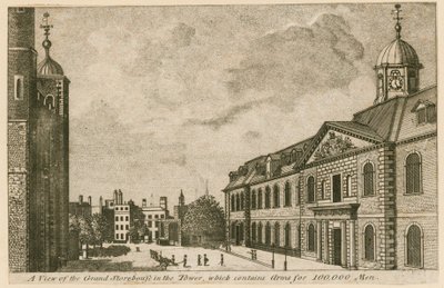 Veduta del Grand Storehouse nella Torre di Londra contenente armi per 100.000 uomini da English School