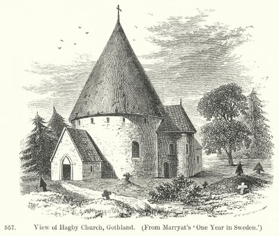 Veduta della chiesa di Hagby, Gothland (incisione) da English School