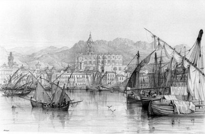 Vista di Malaga, da Scenari spagnoli di George Vivian, pubblicato nel 1838 da English School