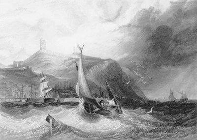 Veduta del castello di Scarborough dal mare, 1894 da English School