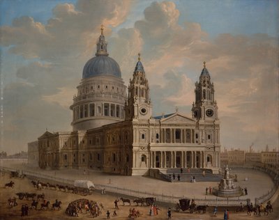 Veduta della Cattedrale di San Paolo con figure in primo piano, c.1725 da English School