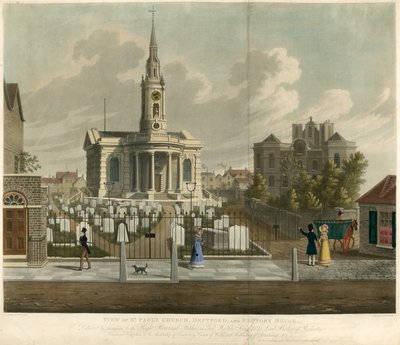 Veduta della Chiesa di St Paul, Deptford, Londra, e della Casa del Rettore da English School