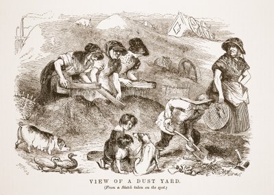 Vista di un cortile della polvere, illustrazione da London Labour and London Poor di Henry Mayhew, pub. 1862 da English School