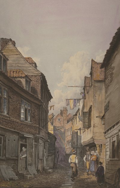 Vista di figure in Glean Alley, Bermondsey, c.1825 da English School