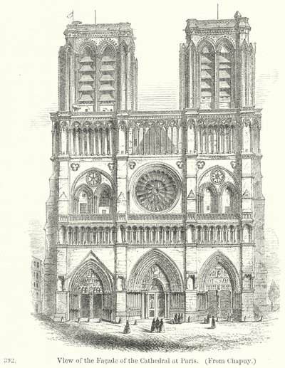Veduta della facciata della Cattedrale di Parigi (incisione) da English School