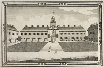 Veduta delle case di riposo della Ironmongers Company, Kingsland Road, Hackney, c.1820 da English School