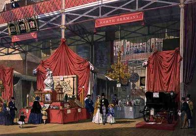 Vista dello stand degli strumenti musicali di Klier e Sons, nella sezione della Germania del Nord della Grande Esposizione del 1851, da 