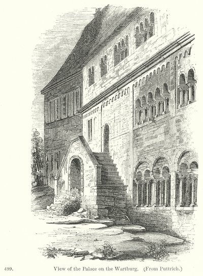 Vista del palazzo sulla Wartburg (incisione) da English School