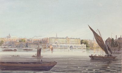 Veduta del fronte del fiume della nuova Somerset House, da Bankside, 1796 da English School