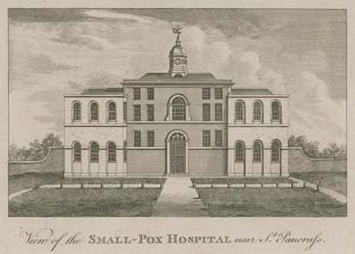 Vista del Smallpox Hospital vicino a St Pancras, Londra da English School
