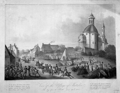 Vista del villaggio di Waterloo il giorno dopo la battaglia, 19 giugno 1815, 1816 da English School