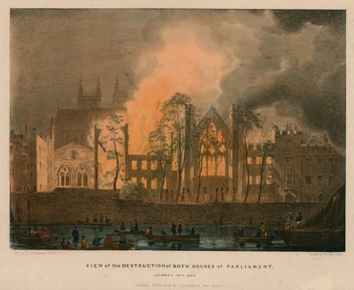 Veduta della distruzione di entrambe le Case del Parlamento, 16 ottobre 1834 da English School