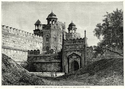 Veduta della porta principale del palazzo dei Padisha, Delhi (incisione) da English School