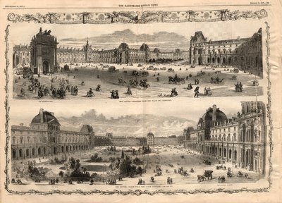 Vedute della Cour Carrée del Louvre a Parigi. Incisione in "The Illustrated London News" del 15 agosto 1857. da English School