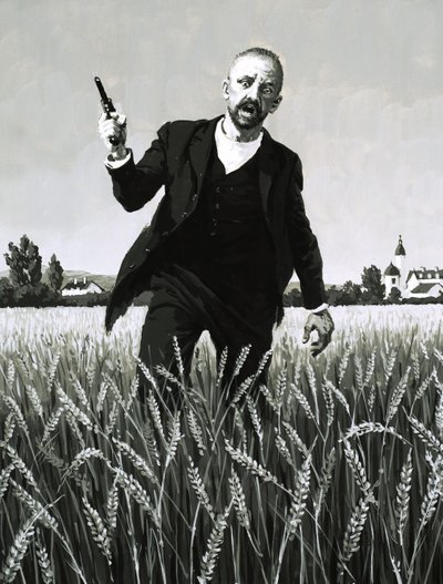 Vincent Van Gogh che cammina attraverso un campo di grano verso la sua morte da English School