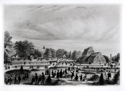 Visitatori che osservano la Palm House a Kew Palace, c.1860 da English School