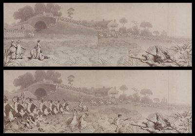 Revisione volontaria a Wormwood Scrubs mostrando la Taverna Mitre e il Ponte Mitre, Hammersmith, c.1800 (acquerello su carta) da English School