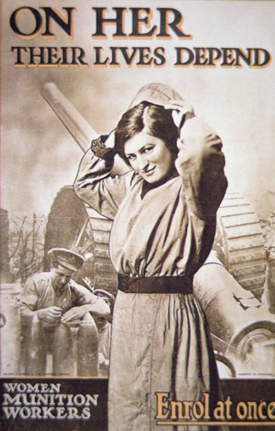 Poster della Prima Guerra Mondiale che incoraggia le donne a lavorare nelle munizioni, c.1914-18 da English School