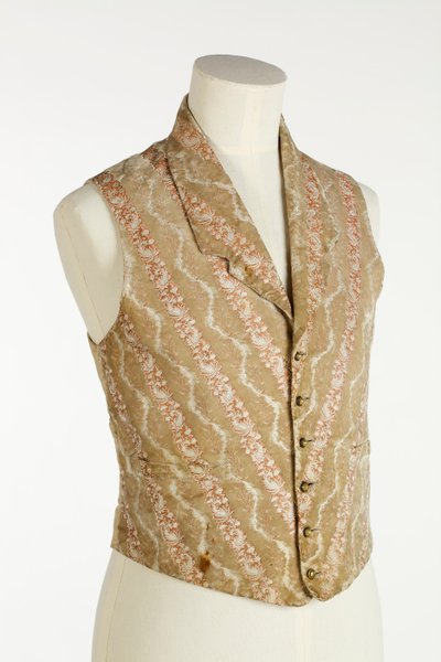 Gilet in crema, beige e arancione con velluto e broccato, c.1850 da English School
