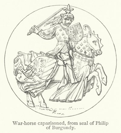 Cavallo da guerra bardato (incisione) da English School