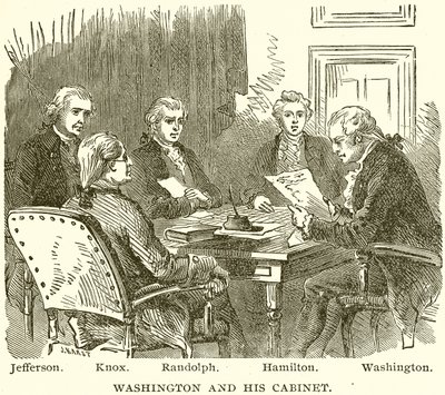 Washington e il suo gabinetto. Jefferson. Knox. Randolph. Hamilton. Washington da English School