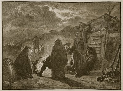 Washington al fuoco del campo a Valley Forge, illustrazione da Cassells Illustrated History of England da English School