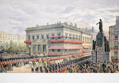 Waterloo Place e Pall Mall, da A Memorial of the Marriage of Edward VII and Alexandra of Denmark, pub. 1864 da English School