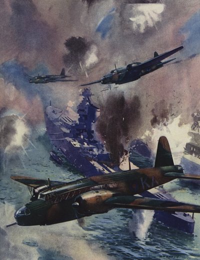Bombardieri Wellington che attaccano la base navale tedesca a Kiel, 1939 da English School
