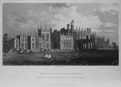 Vista frontale ovest di Eaton Hall, la residenza del Marchese di Westminster da English School
