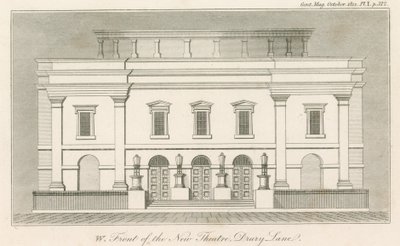 Facciata ovest del nuovo Drury Lane Theatre, Londra da English School