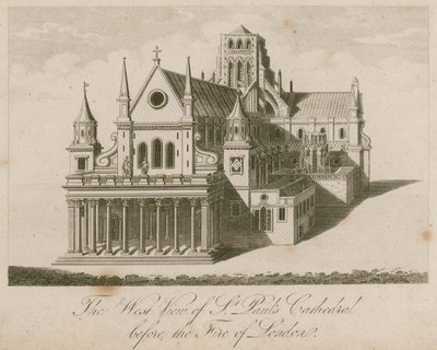 Vista ovest della Cattedrale di San Paolo, prima del Grande Incendio di Londra da English School