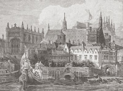 Westminster Hall vista dal Tamigi durante il regno di Carlo I, c.1625-49 da English School