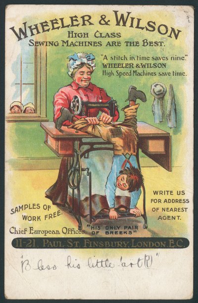 Wheeler & Wilson, Macchine da Cucire - riparazione dei pantaloni di un ragazzo da English School