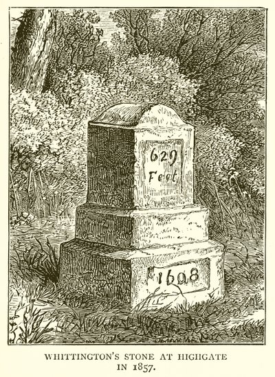 La pietra di Whittington a Highgate nel 1857 da English School