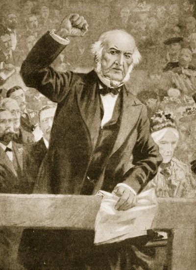 William Gladstone parla a una riunione a Liverpool il 24 settembre 1896 da English School