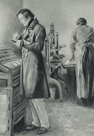 William Lloyd Garrison prepara i caratteri per il suo giornale da English School